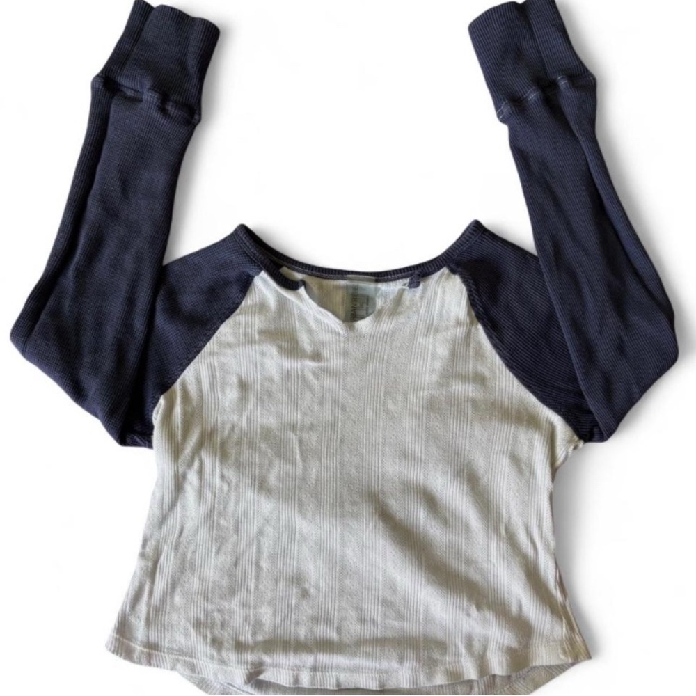 White and Navy V-Neck Sweater